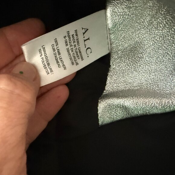 A.L.C. silver leather ruffle detail mini skirt size 6 - Picture 5 of 5